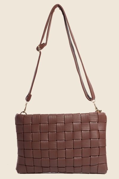 Faux Leather Basket Weave  Crossbody Bag