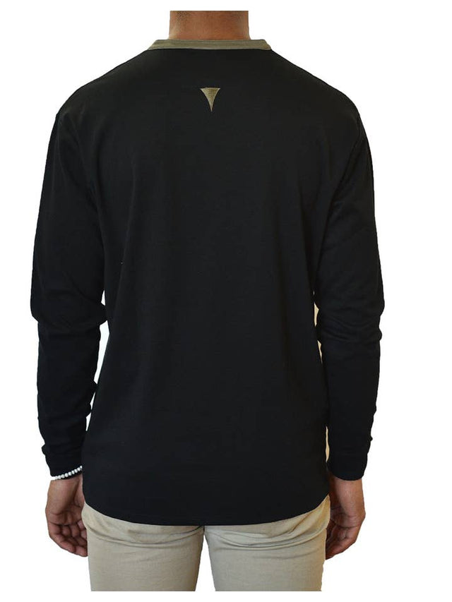 Long Sleeve Henley Slit Collar (Black)