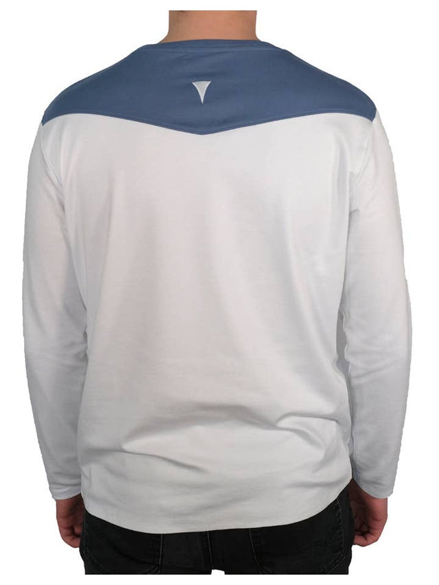 Long Sleeve Crew Collar (White and Storm Blue)