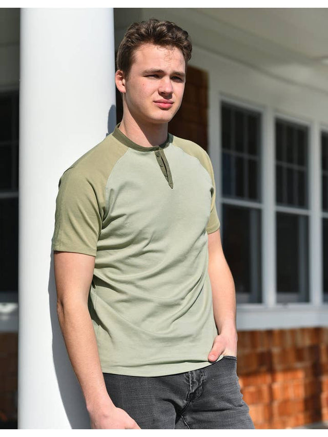 Short Sleeve Henley (Green & Brown)