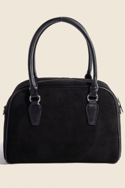 Faux Leather Handle Boxy Handbag