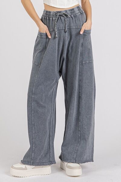 Mineral Wash Elastic Waist Barrel Leg Baggy Pants