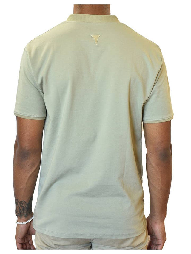 Short Sleeve Henley (Green & Taupe)