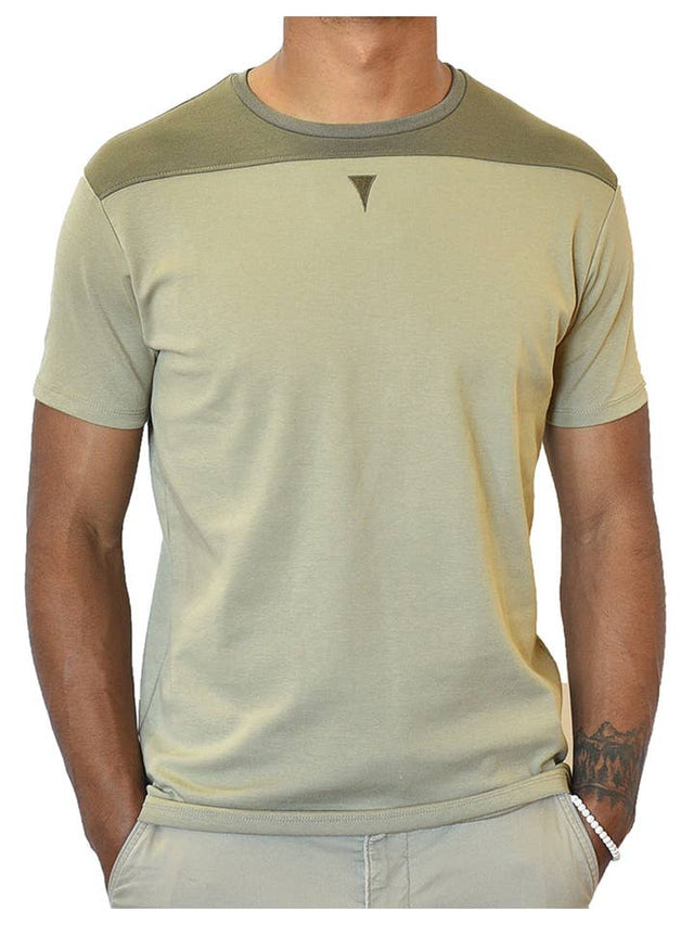 Short Sleeve Crew Collar (Taupe & Green)