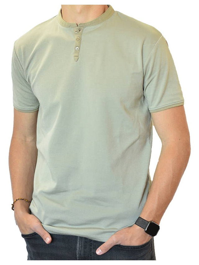 Short Sleeve Henley (Green & Taupe)