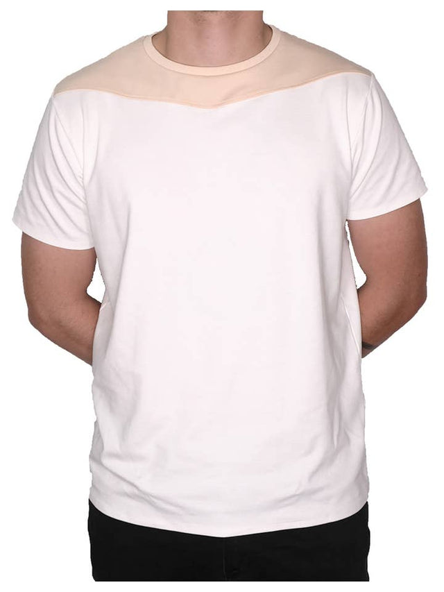 Short Sleeve Crew Collar (White and Light Peach)