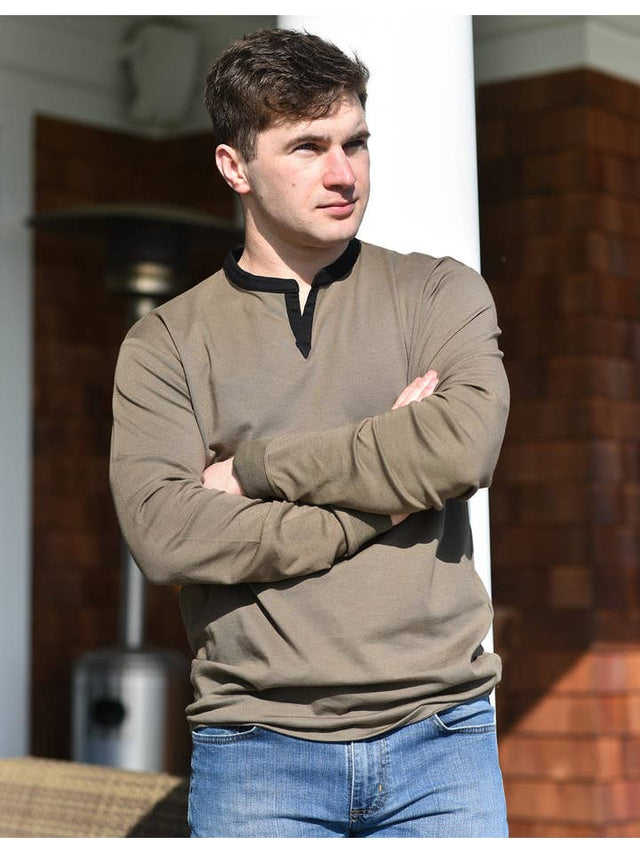 Long Sleeve Henley Slit Collar (Green)