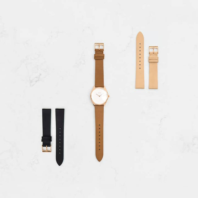 Lune Watch - Pearlized Dial Rose Gold - Black Leather