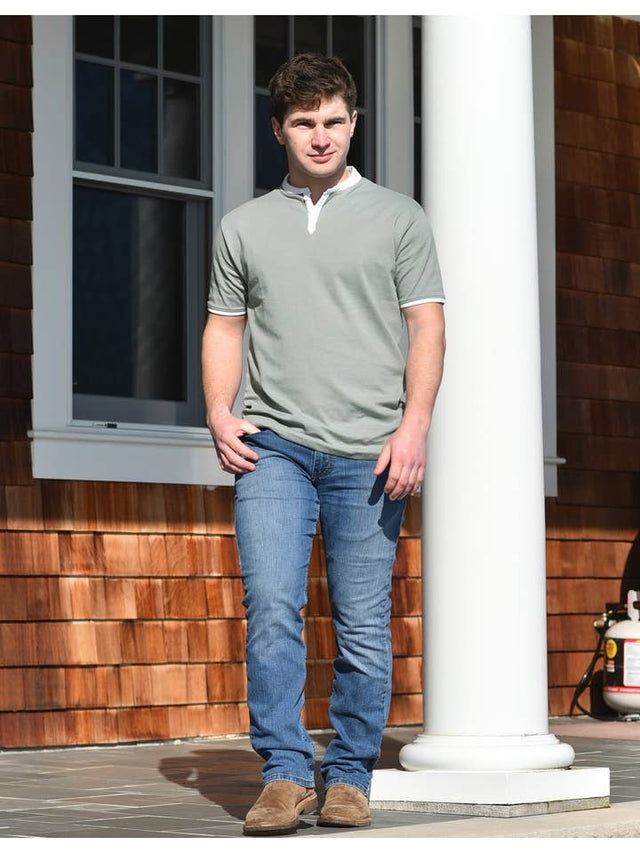 Short Sleeve Henley (Sea Gray & White)