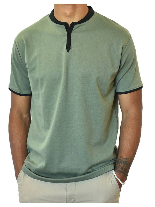 Short Sleeve Henley (Dark Green & Black)