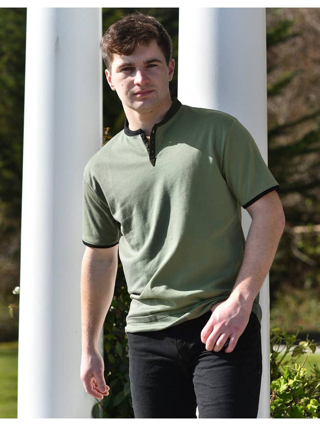 Short Sleeve Henley (Dark Green & Black)
