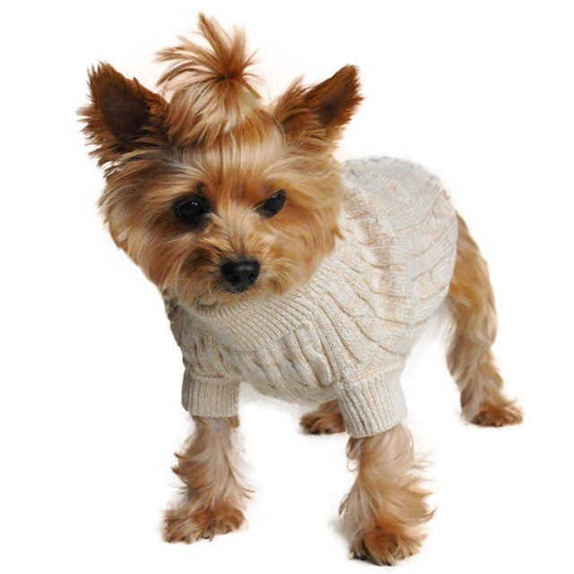 Combed Cotton Cable Knit Pet Sweater - Oatmeal