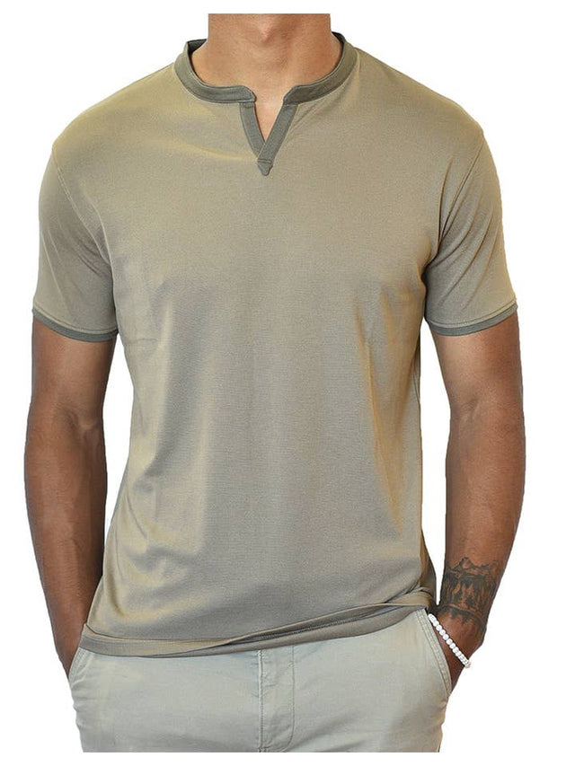 Short Sleeve Notch Collar (Taupe & Brown)