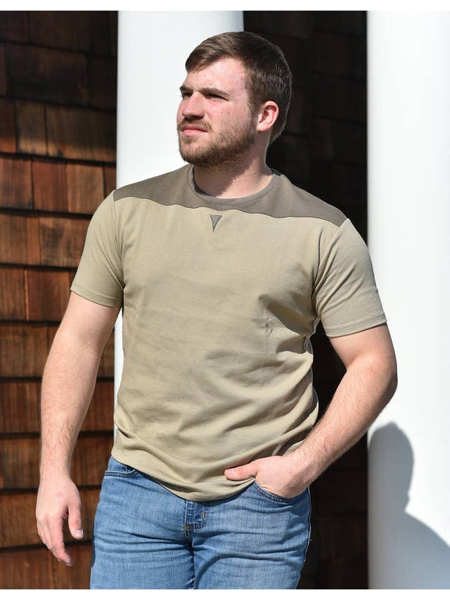 Short Sleeve Crew Collar (Taupe & Green)