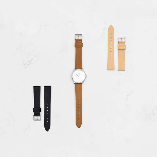 Lune Watch - Pearlized Dial Stainless Steel - Saddle Leather