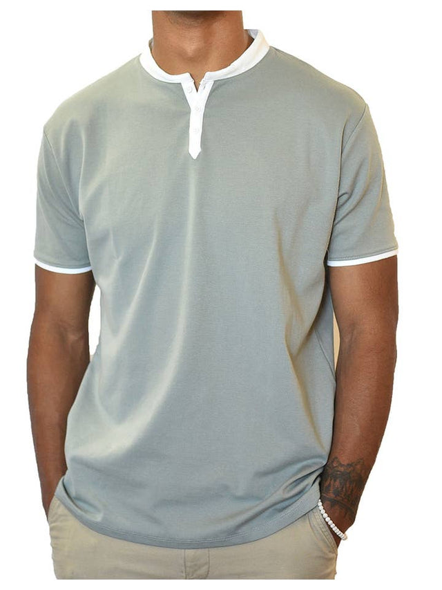Short Sleeve Henley (Sea Gray & White)