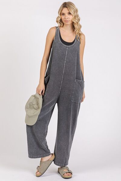 Scoop Neck Wide Leg Overalls