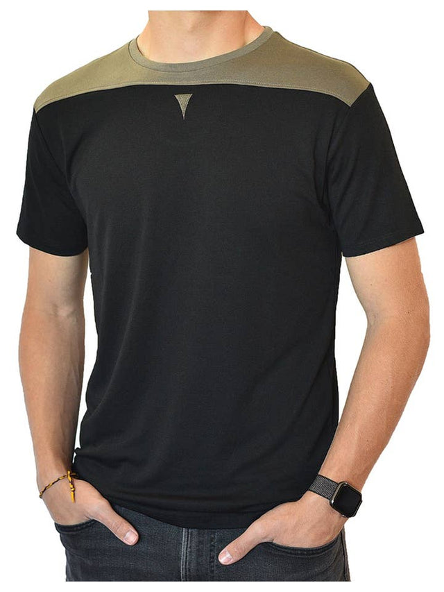 Short Sleeve Crew Collar (Black & Taupe)