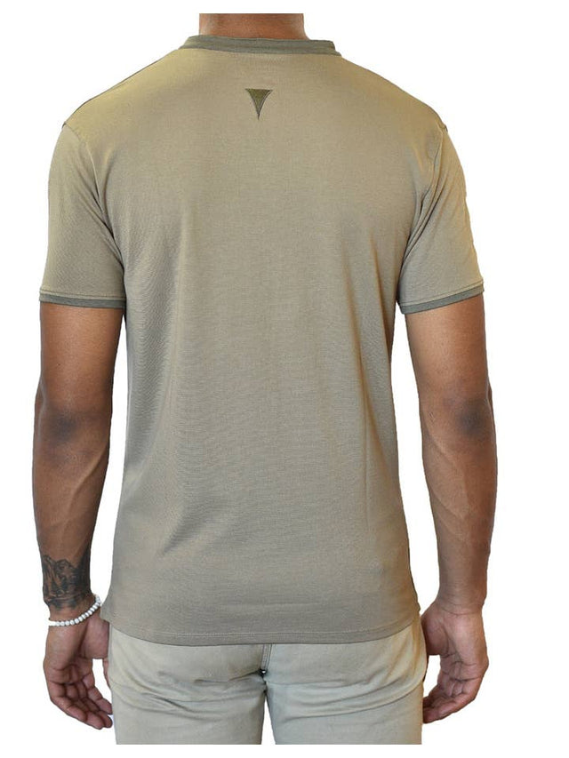Short Sleeve Notch Collar (Taupe & Brown)