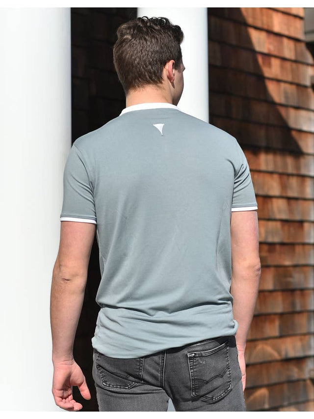 Short Sleeve Notch Collar (Gray & White)
