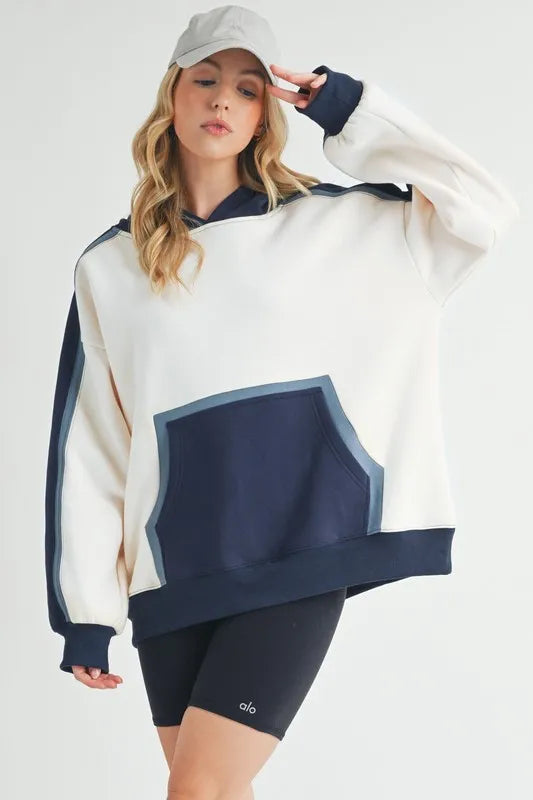 Color Block Kangaroo Pocketed Hoodie