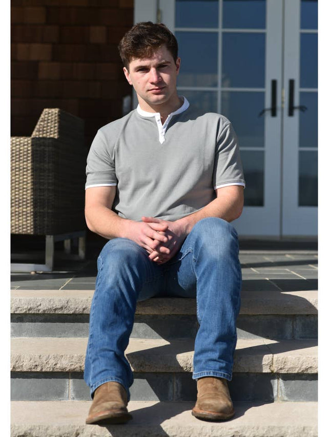 Short Sleeve Henley (Sea Gray & White)