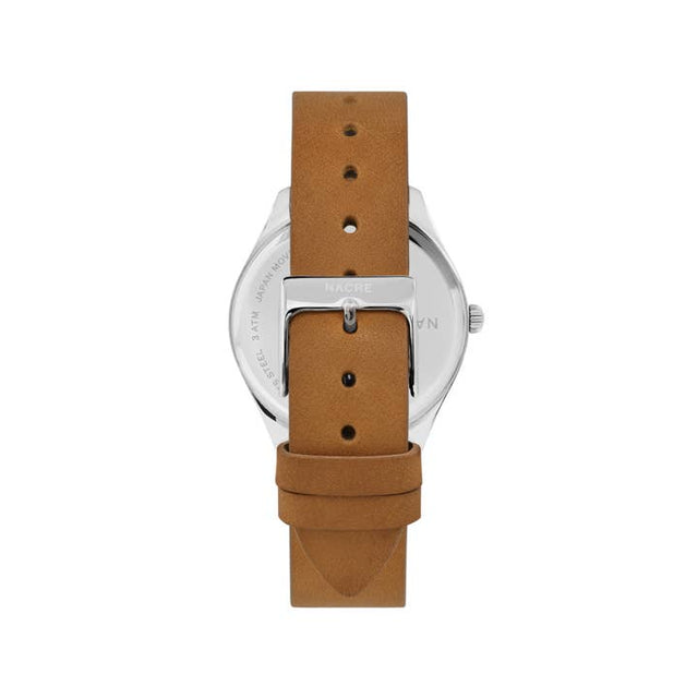 Lune Watch - Pearlized Dial Stainless Steel - Saddle Leather