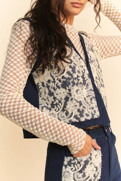 Patch Open Front Denim Vest