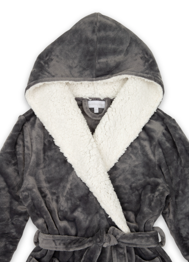 Fluffy Push Robe With Hood - Grey