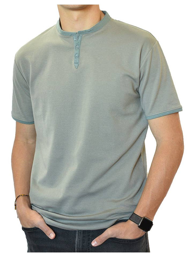 Short Sleeve Henley (Taupe & Steel Blue)