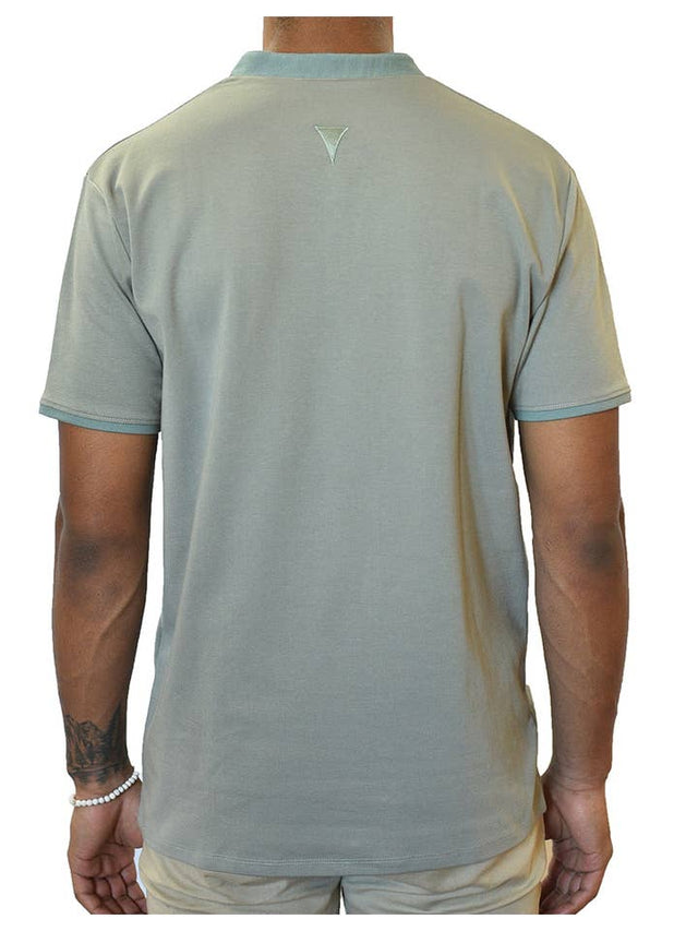 Short Sleeve Henley (Taupe & Steel Blue)