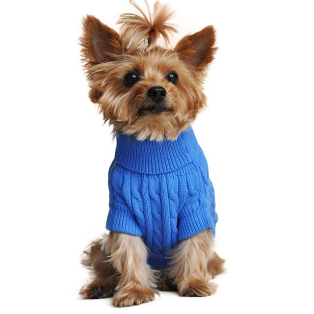 Combed Cotton Cable Knit Pet Sweater - Riverside Blue