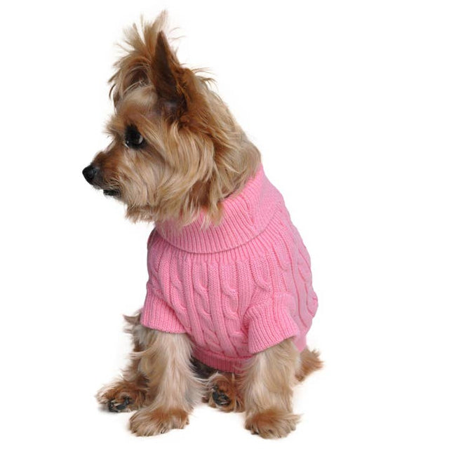 Combed Cotton Cable Knit Pet Sweater - Candy Pink