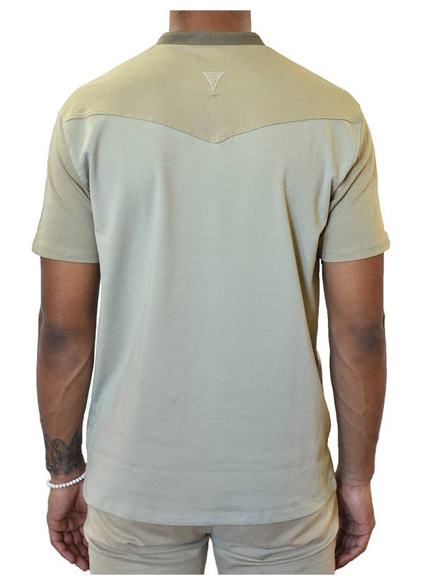 Short Sleeve Henley (Green & Brown)