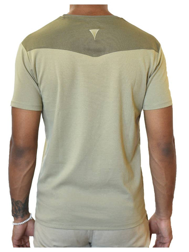 Short Sleeve Crew Collar (Taupe & Green)