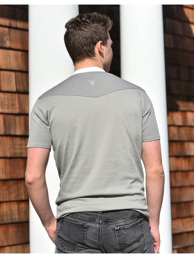 Short Sleeve Henley (Green & Gray)