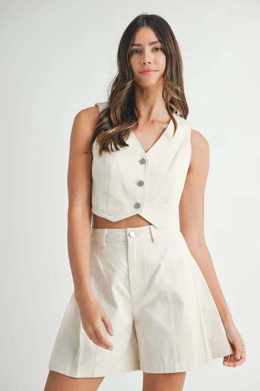 Button Down Vest Blazer and Shorts Set