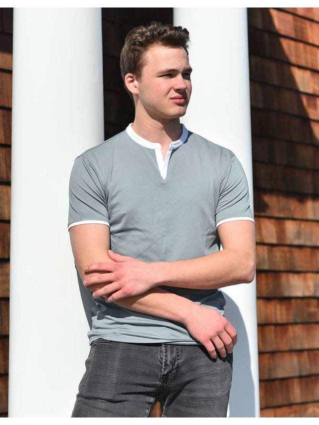 Short Sleeve Notch Collar (Gray & White)