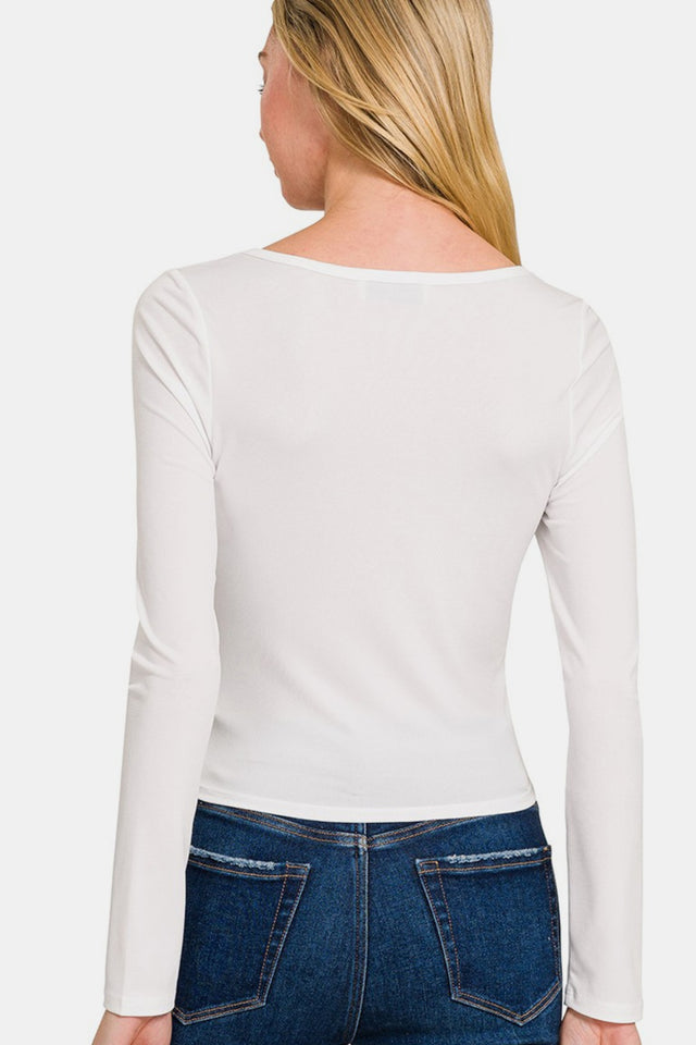 Neck Fitted Long Sleeve T-Shirt