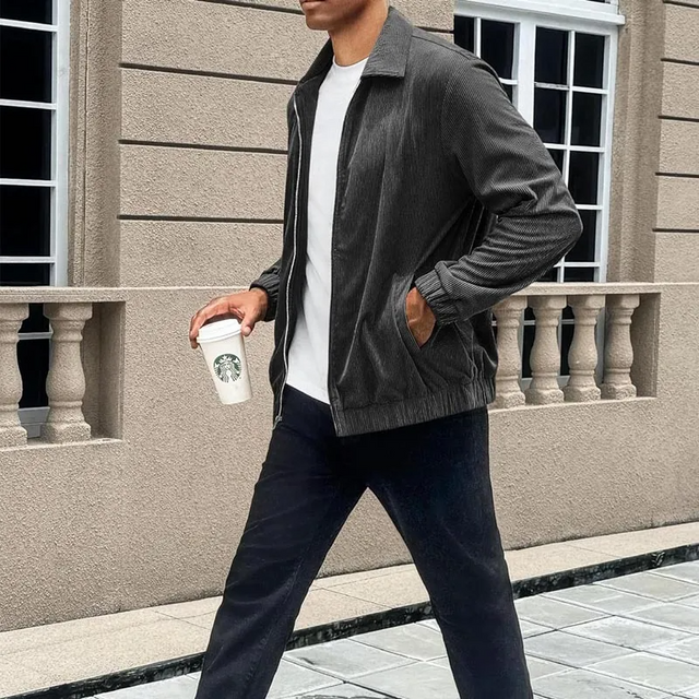 Casual Solid Color Corduroy Lapel Jacket