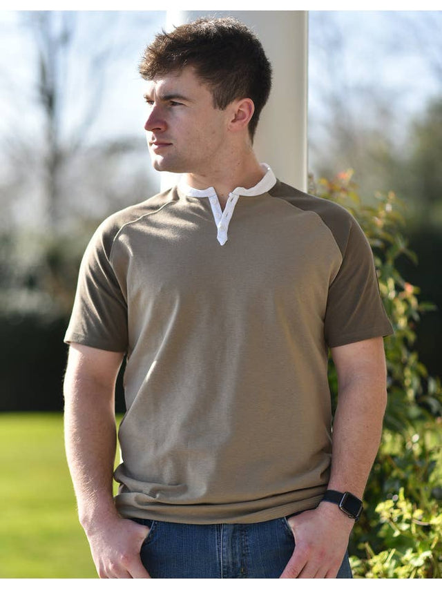 Short Sleeve Henley (Taupe & Dark Brown)