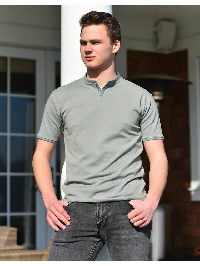 Short Sleeve Henley (Taupe & Steel Blue)