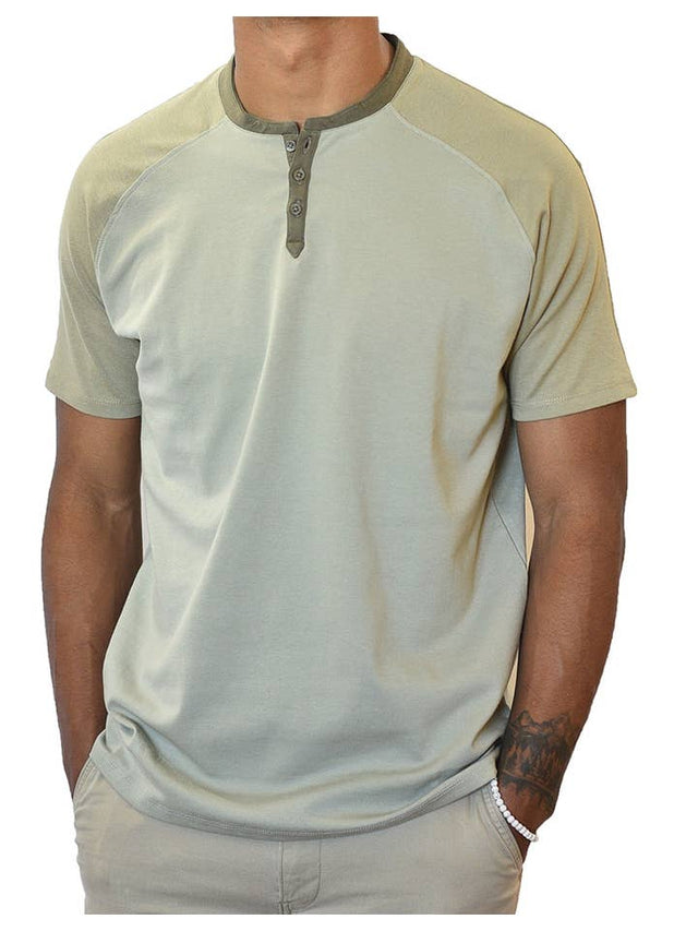 Short Sleeve Henley (Green & Brown)