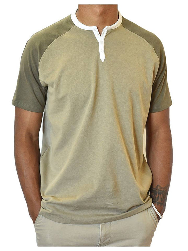 Short Sleeve Henley (Taupe & Dark Brown)