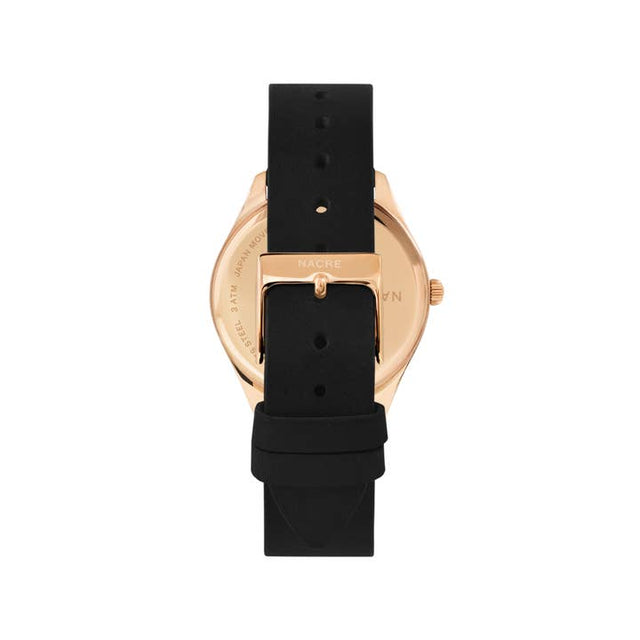Lune Watch - Pearlized Dial Rose Gold - Black Leather