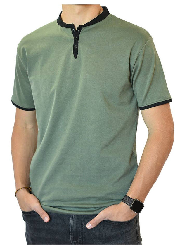Short Sleeve Henley (Dark Green & Black)