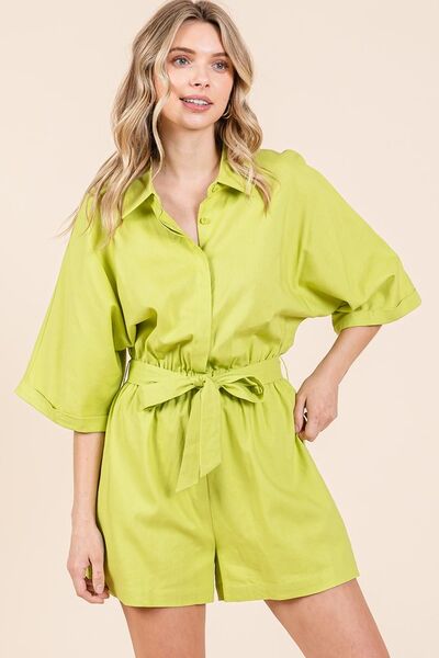 Tie Waist Half Sleeve Romper