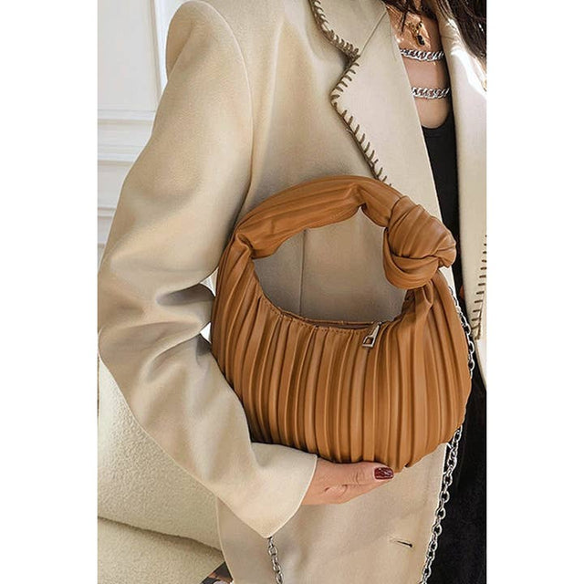 Vegan Leather Pleated Hobo Shoulder Handbag