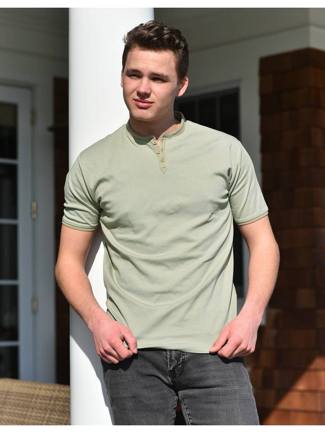 Short Sleeve Henley (Green & Taupe)
