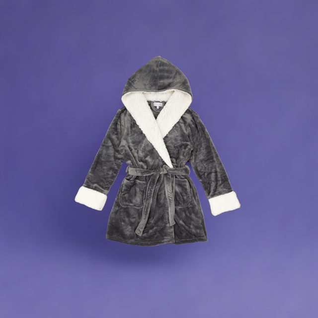 Fluffy Push Robe With Hood - Grey